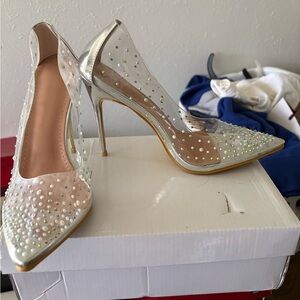 Elegant Silver and White Stiletto Heels